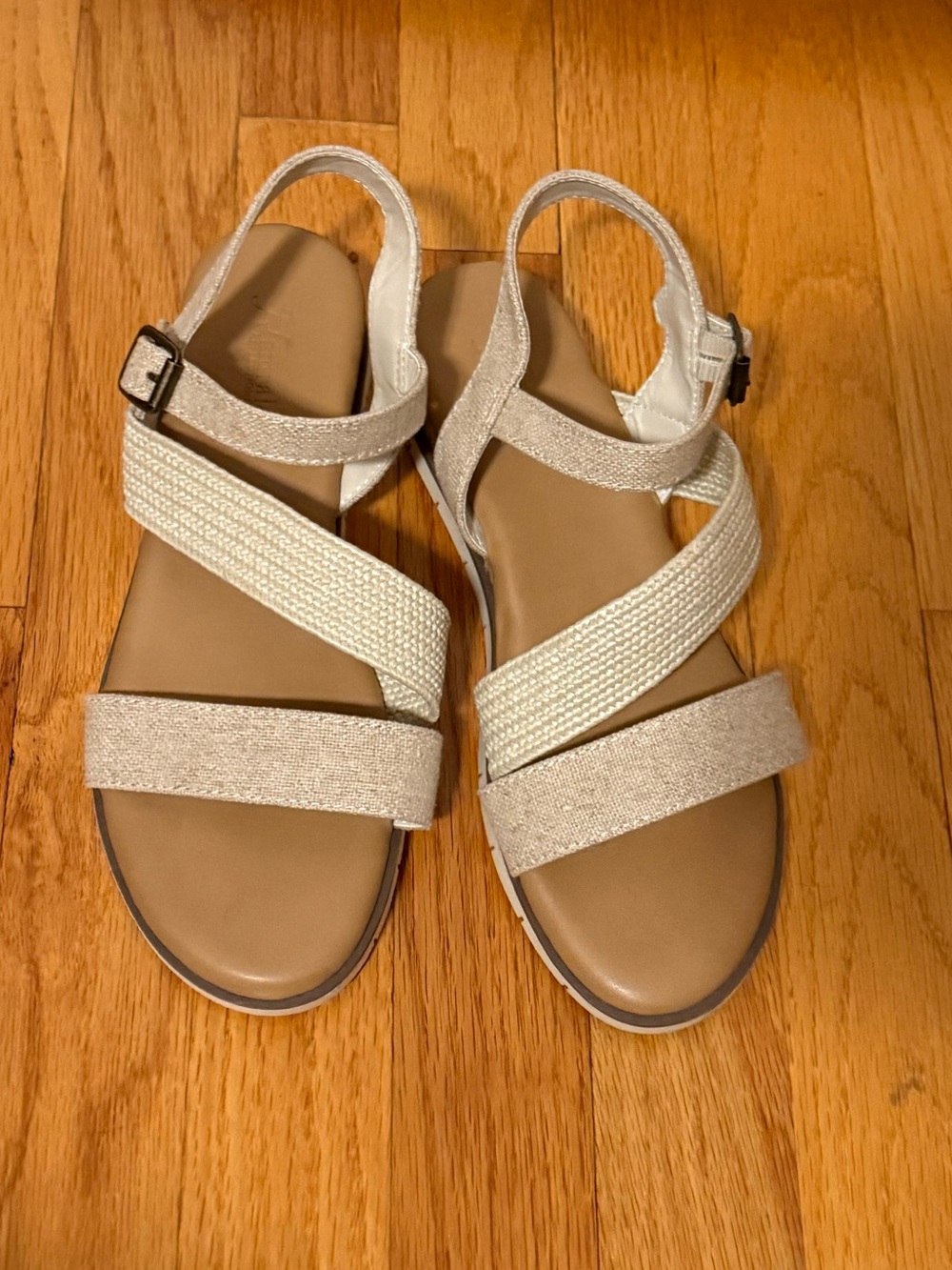 Natural Reflections Neutral Strappy Canvas Espadrille Sandals Tan Beige Size 8